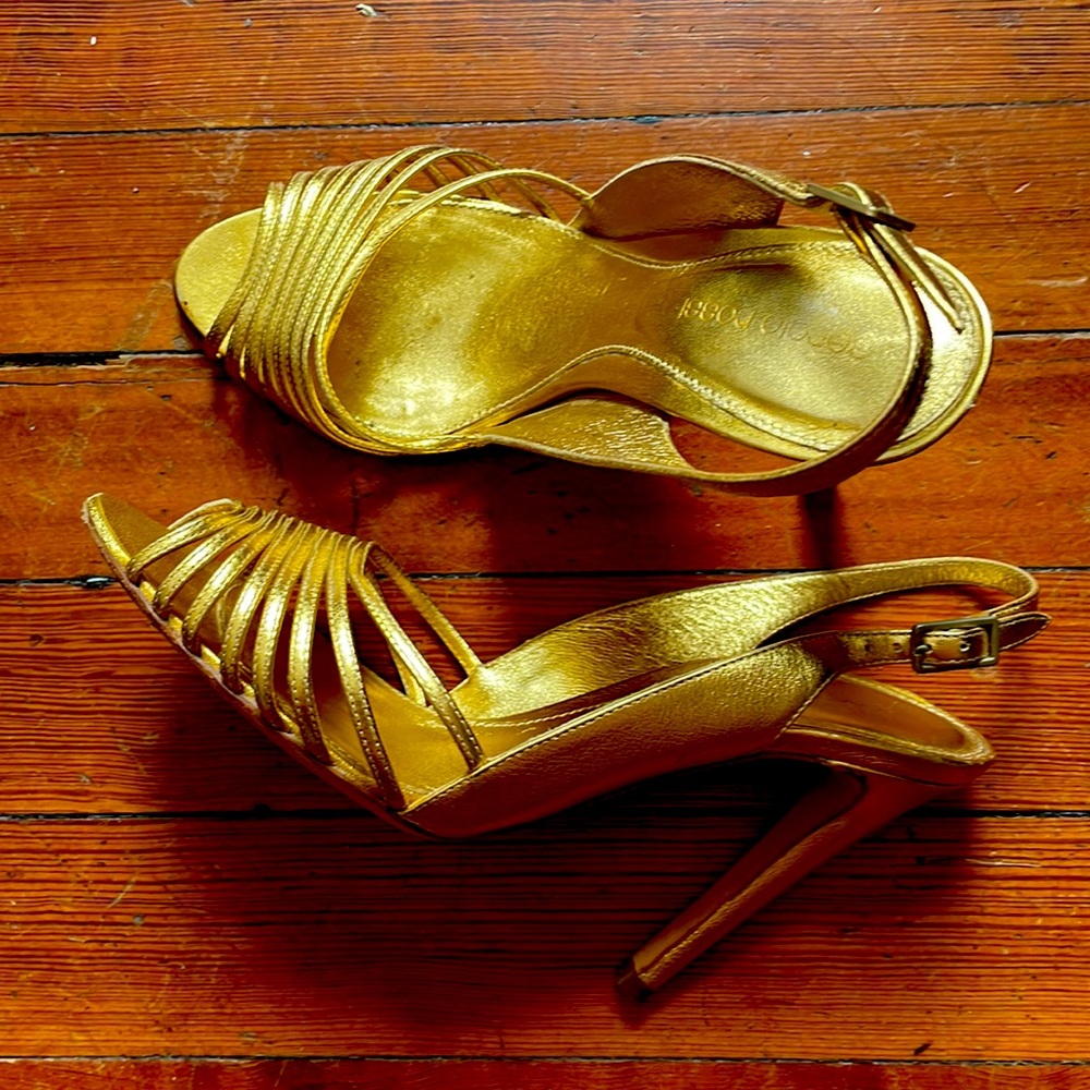 Sergio Rossi Italian leather gold heels